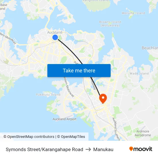 Symonds Street/Karangahape Road to Manukau map