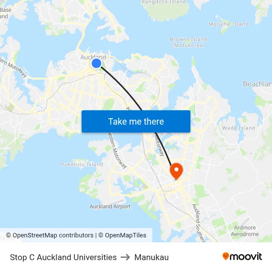Stop C Auckland Universities to Manukau map