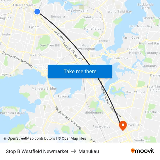Stop B Westfield Newmarket to Manukau map