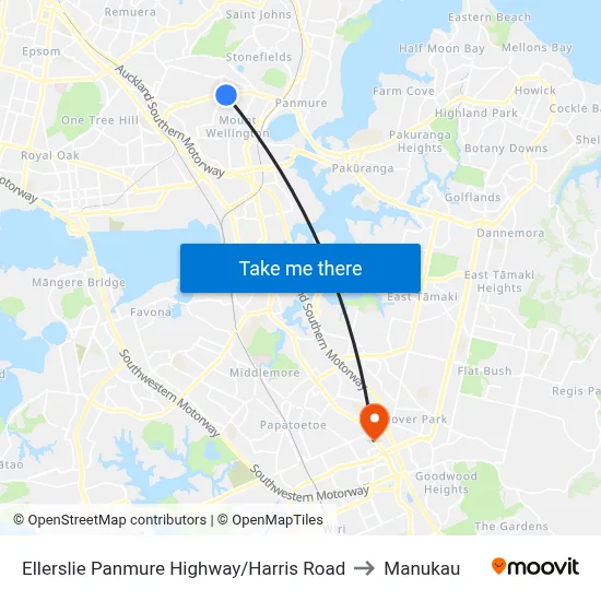 Ellerslie Panmure Highway/Harris Road to Manukau map
