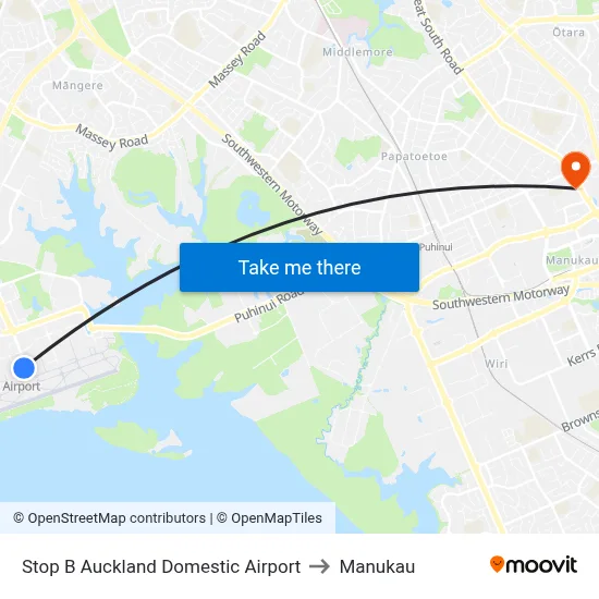 Stop B Auckland Domestic Airport to Manukau map