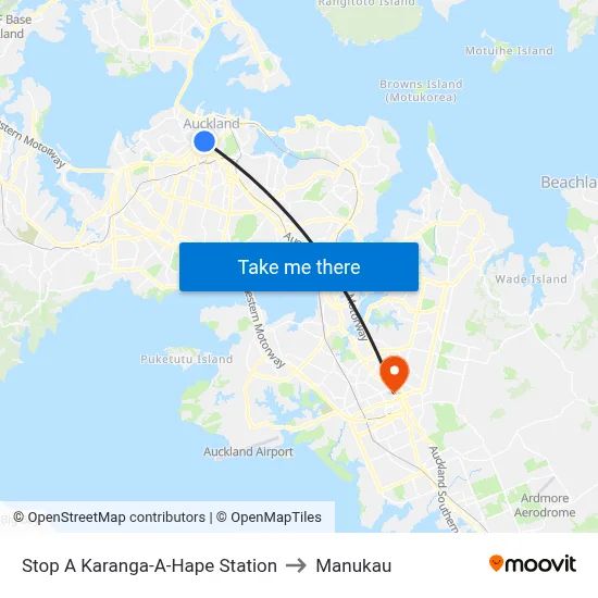 Stop A Karanga-A-Hape Station to Manukau map