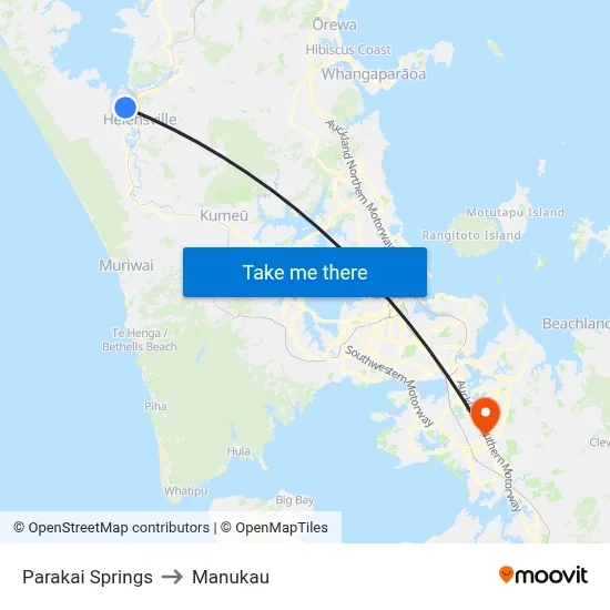 Parakai Springs to Manukau map
