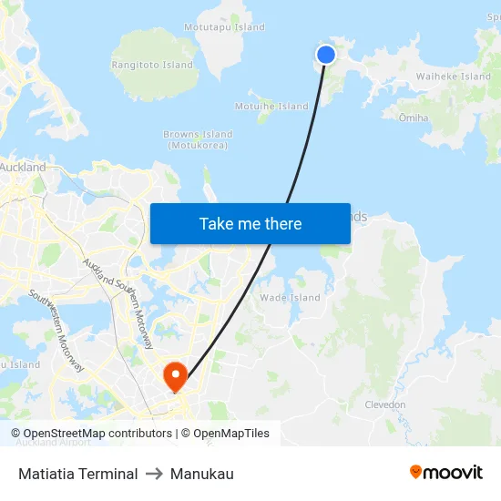 Matiatia Terminal to Manukau map