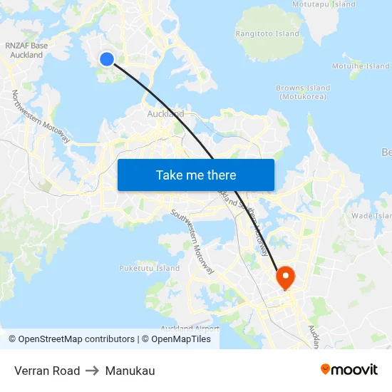 Verran Road to Manukau map