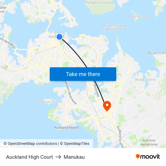 Auckland High Court to Manukau map