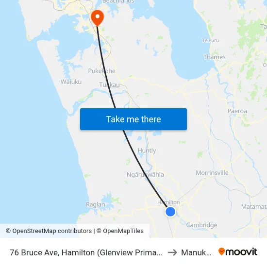 76 Bruce Ave, Hamilton (Glenview Primary) to Manukau map