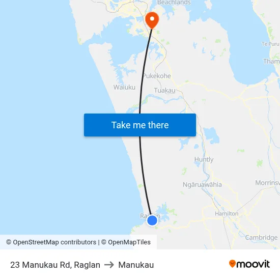 23 Manukau Rd, Raglan to Manukau map
