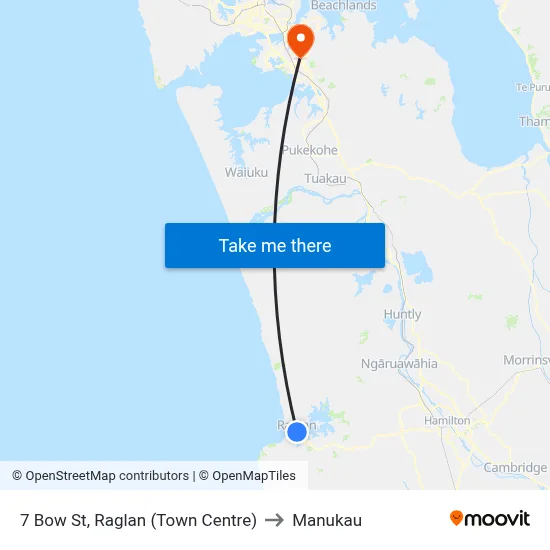 7 Bow St, Raglan (Town Centre) to Manukau map