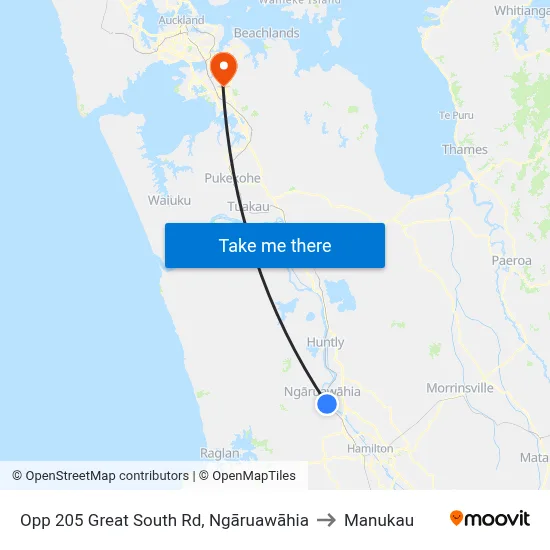 Opp 205 Great South Rd, Ngāruawāhia to Manukau map