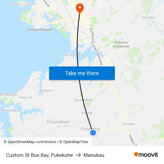 Custom St Bus Bay, Pukekohe to Manukau map