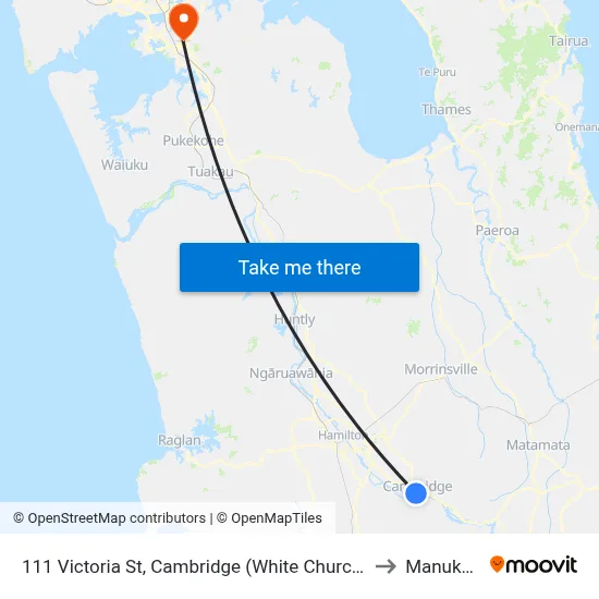 111 Victoria St, Cambridge (White Church) to Manukau map