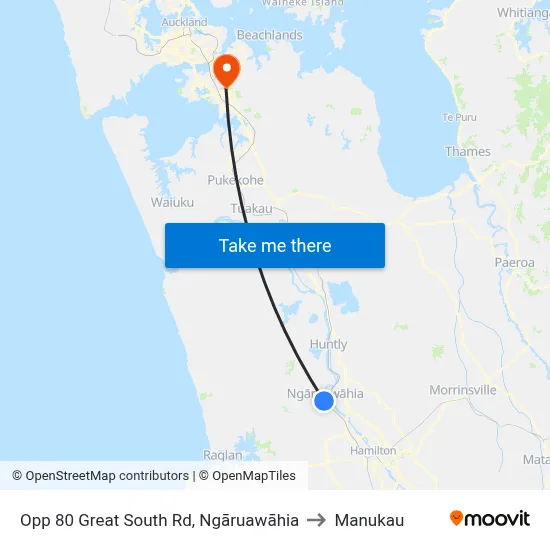 Opp 80 Great South Rd, Ngāruawāhia to Manukau map