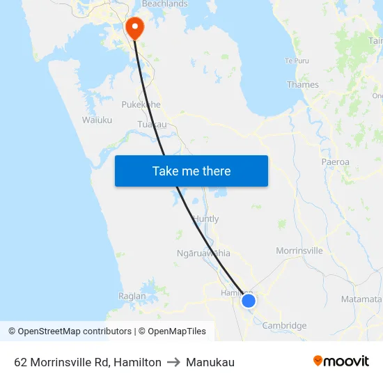 62 Morrinsville Rd, Hamilton to Manukau map
