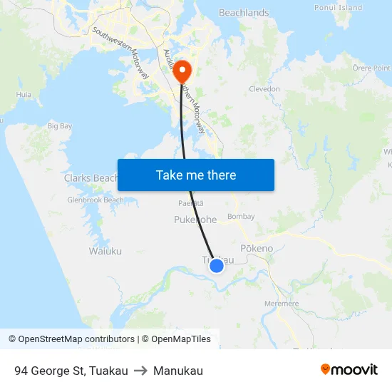94 George St, Tuakau to Manukau map