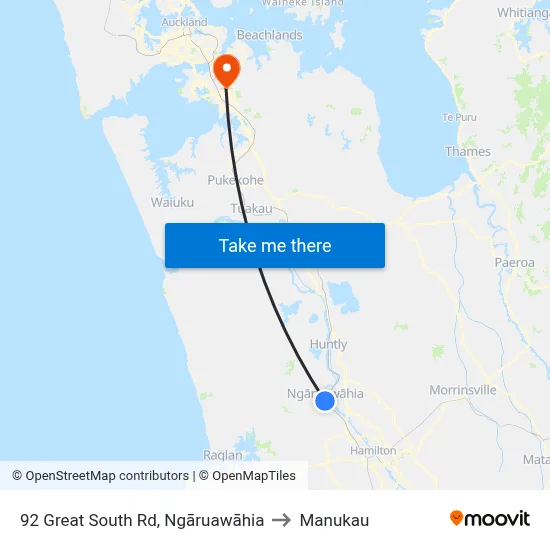 92 Great South Rd, Ngāruawāhia to Manukau map
