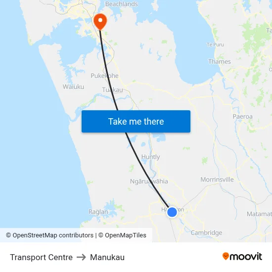 Transport Centre to Manukau map