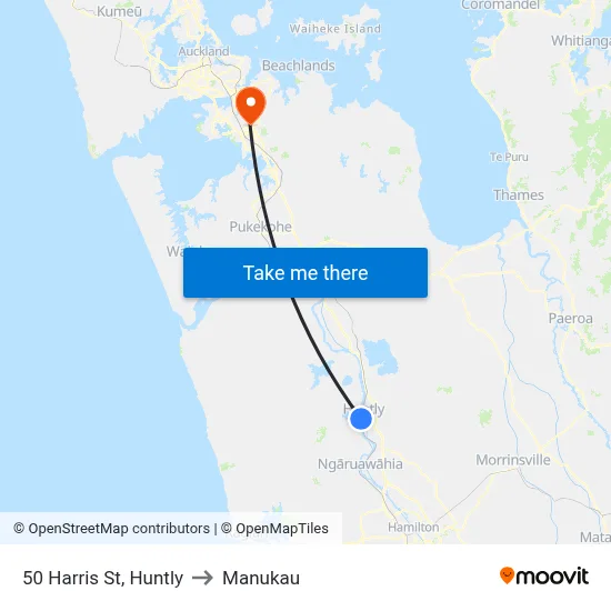 50 Harris St, Huntly to Manukau map