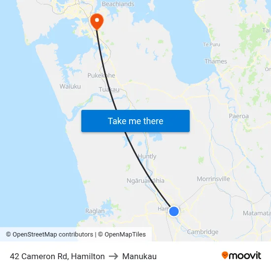 42 Cameron Rd, Hamilton to Manukau map