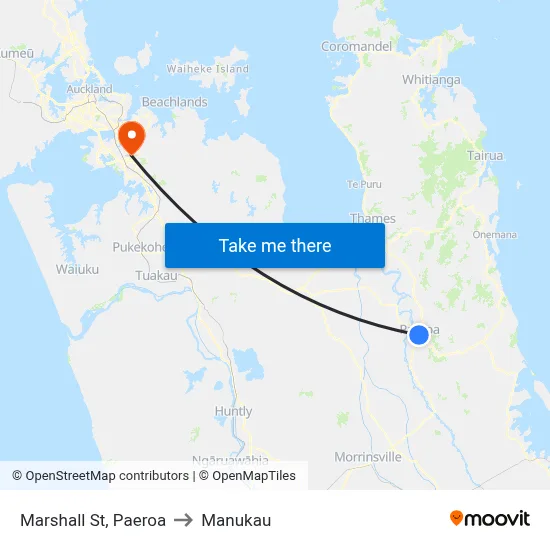 Marshall St, Paeroa to Manukau map