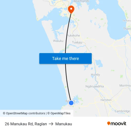 26 Manukau Rd, Raglan to Manukau map