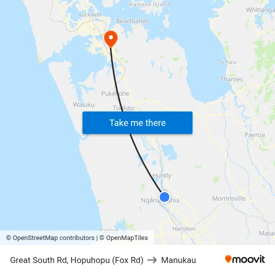 Great South Rd, Hopuhopu (Fox Rd) to Manukau map