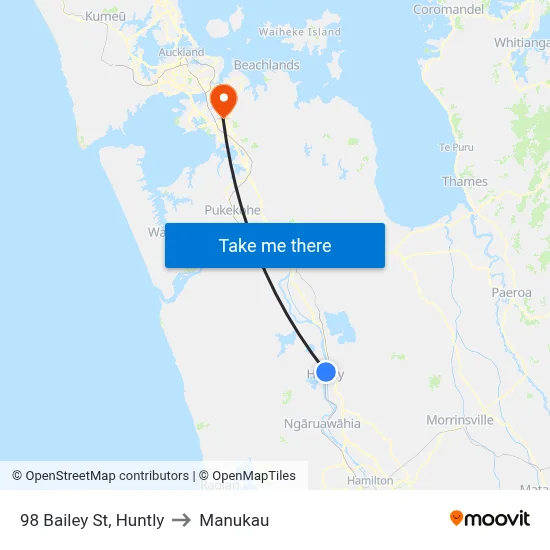 98 Bailey St, Huntly to Manukau map