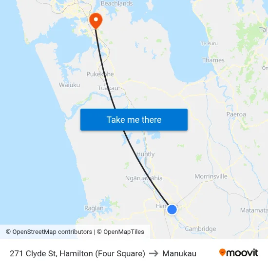 271 Clyde St, Hamilton (Four Square) to Manukau map