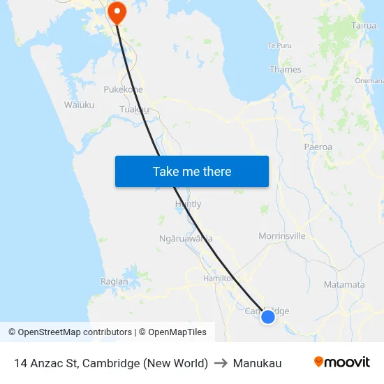 14 Anzac St, Cambridge (New World) to Manukau map