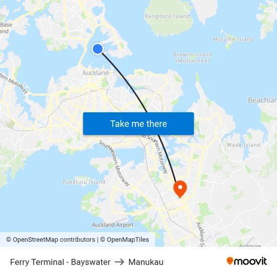 Ferry Terminal - Bayswater to Manukau map