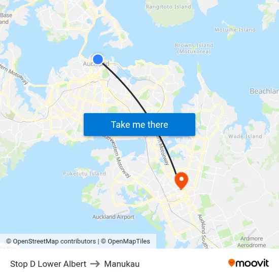 Stop D Lower Albert to Manukau map