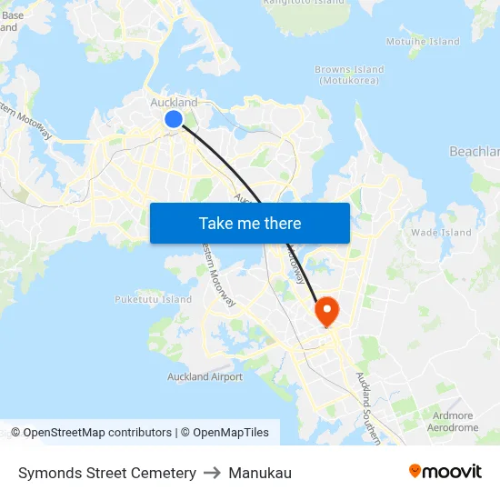 Symonds Street Cemetery to Manukau map
