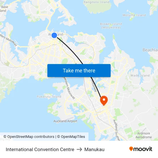 International Convention Centre to Manukau map