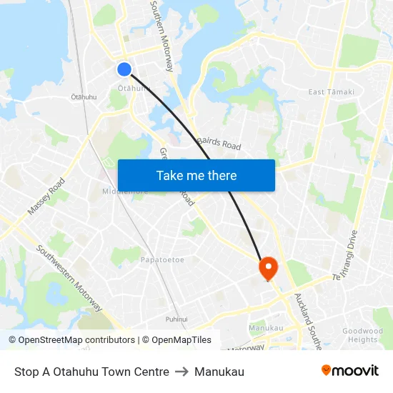Stop A Otahuhu Town Centre to Manukau map