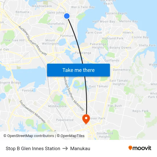 Stop B Glen Innes Station to Manukau map