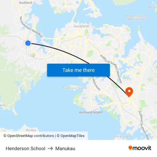 Henderson School to Manukau map