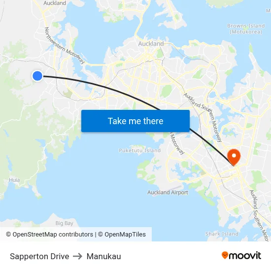 Sapperton Drive to Manukau map