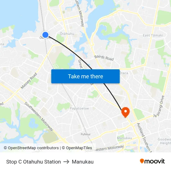 Stop C Otahuhu Station to Manukau map
