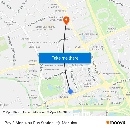 Bay 8 Manukau Bus Station to Manukau map