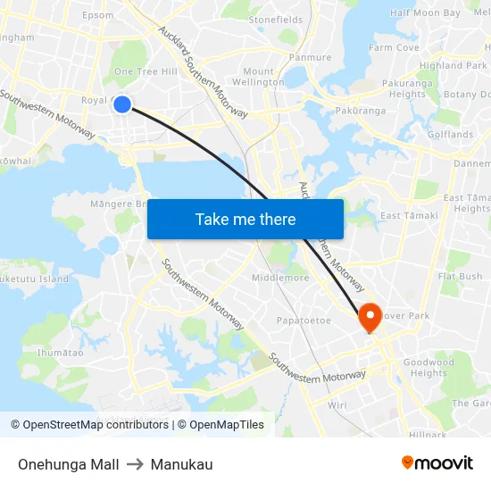 Onehunga Mall to Manukau map