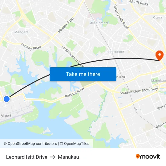 Leonard Isitt Drive to Manukau map