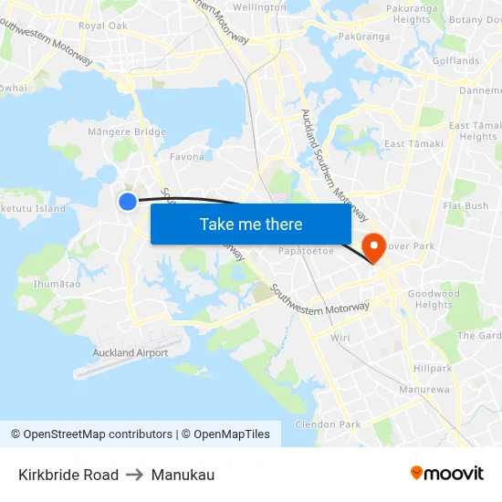 Kirkbride Road to Manukau map