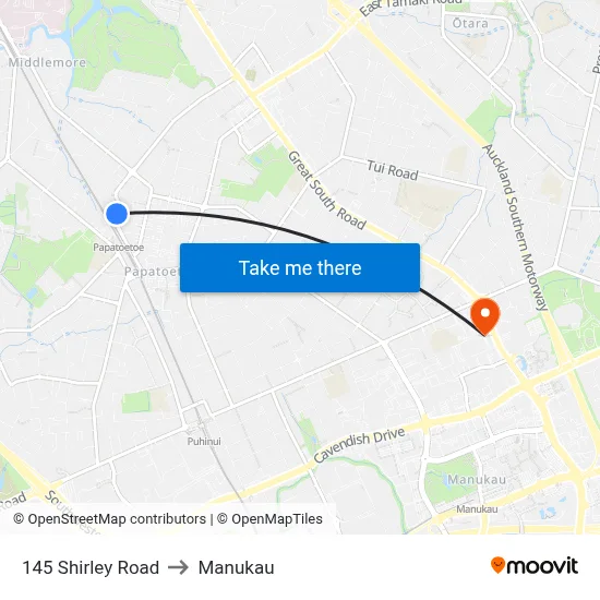 145 Shirley Road to Manukau map