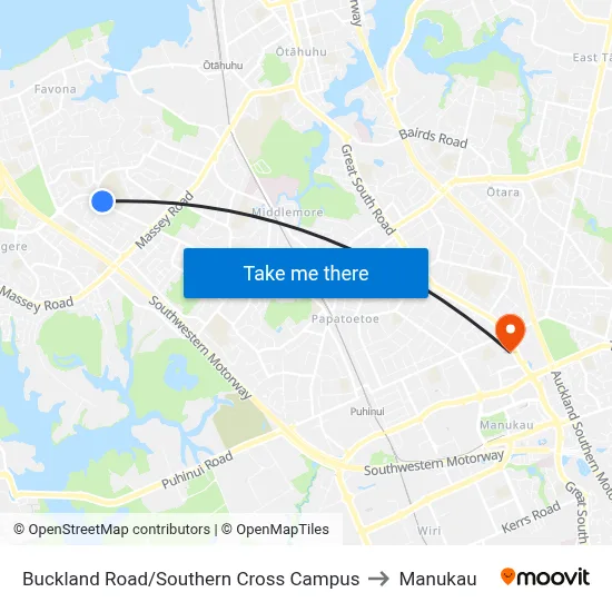 Buckland Road/Southern Cross Campus to Manukau map