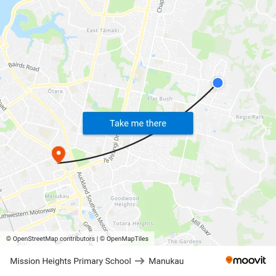 Mission Heights Primary School to Manukau map