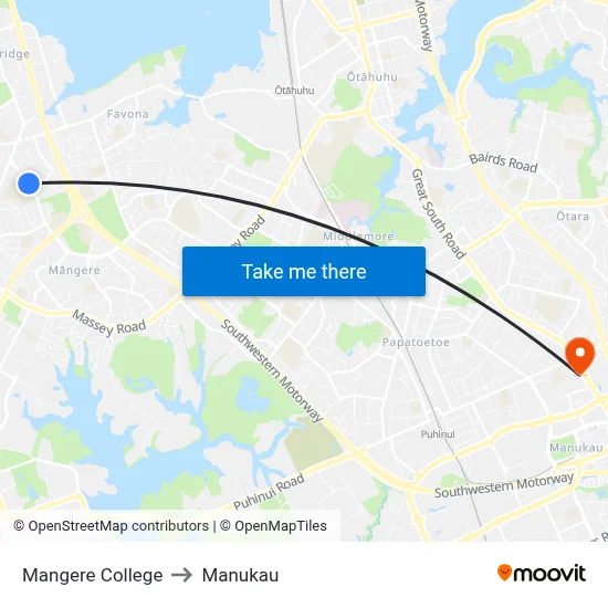 Mangere College to Manukau map