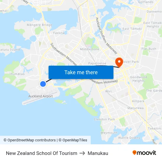 New Zealand School Of Tourism to Manukau map
