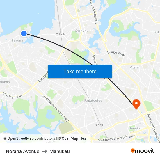 Norana Avenue to Manukau map