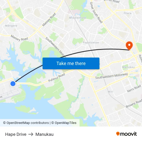 Hape Drive to Manukau map