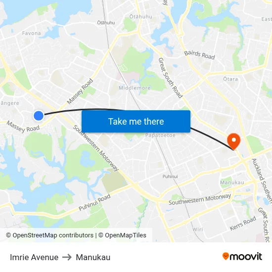 Imrie Avenue to Manukau map